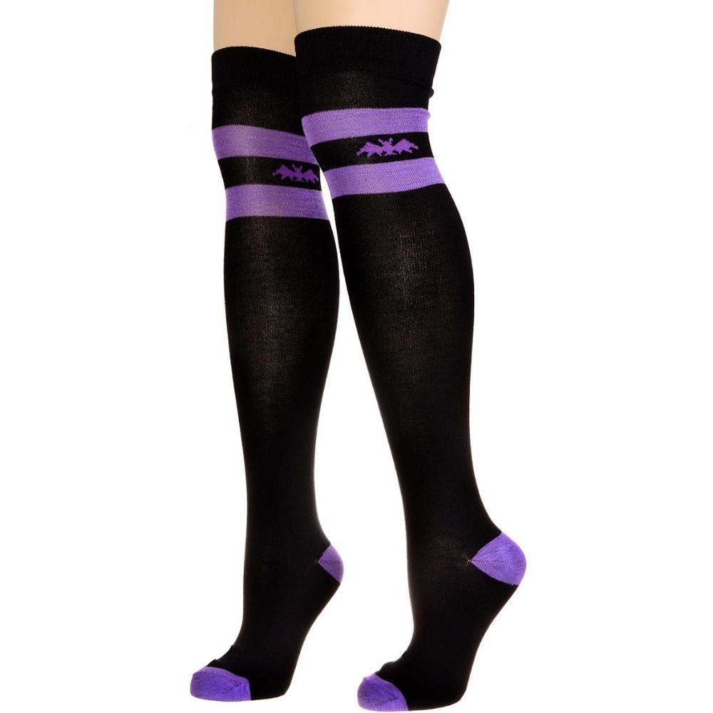 NEW Spooksville Bats Striped Thigh High Socks OTK Knee High Goth Punk Halloween